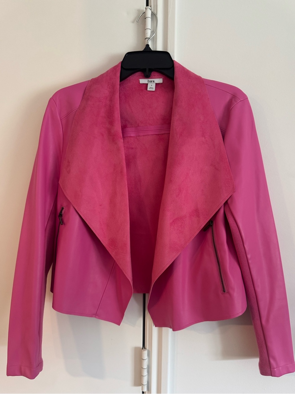 Bar III Pink Draped Leather Jacket